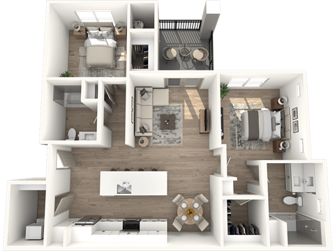 Floor plan for 2 beds, 2 baths, 1060 sqft